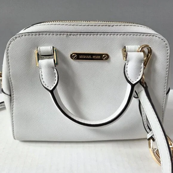 Michael Kors Purse White Saffiano Leather Jet Set Small Satchel Crossbody Bag - Picture 2 of 16